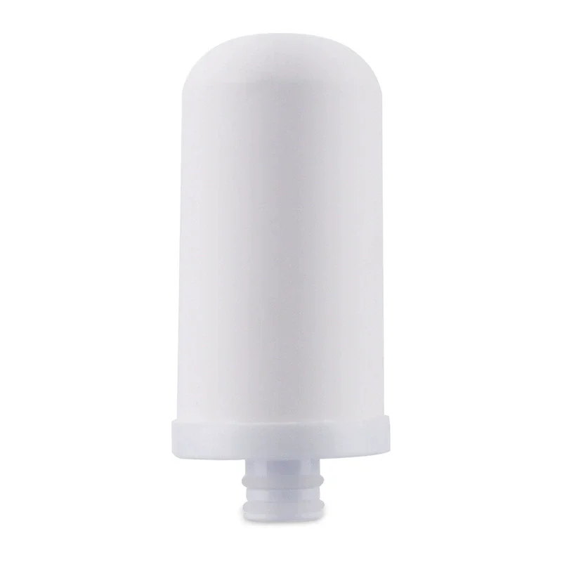 En vit Kalk- & Järnfilter till Dusch visas bredvid sin vita förpackning på en ljus bakgrund. Filtret ser nytt och glänsande ut, redo att installeras. Perfekt för ett renare och hälsosammare duschvatten.