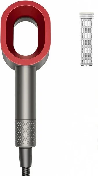 Elegant, modern vattenrenare med en slank design i grått och rött, kompletterad med ett filter. Perfekt för system som använder Omvänd Osmos för att leverera rent och hälsosamt vatten.